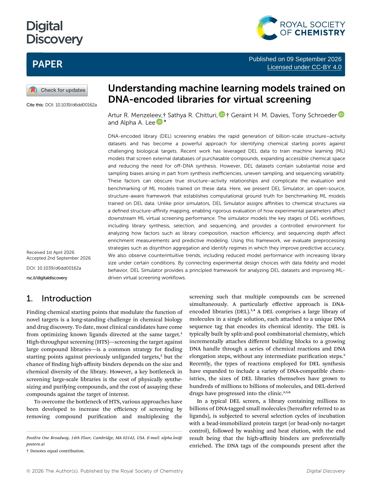 First page of Understanding machine learning models trained on DNA-encoded libraries for virtual screening