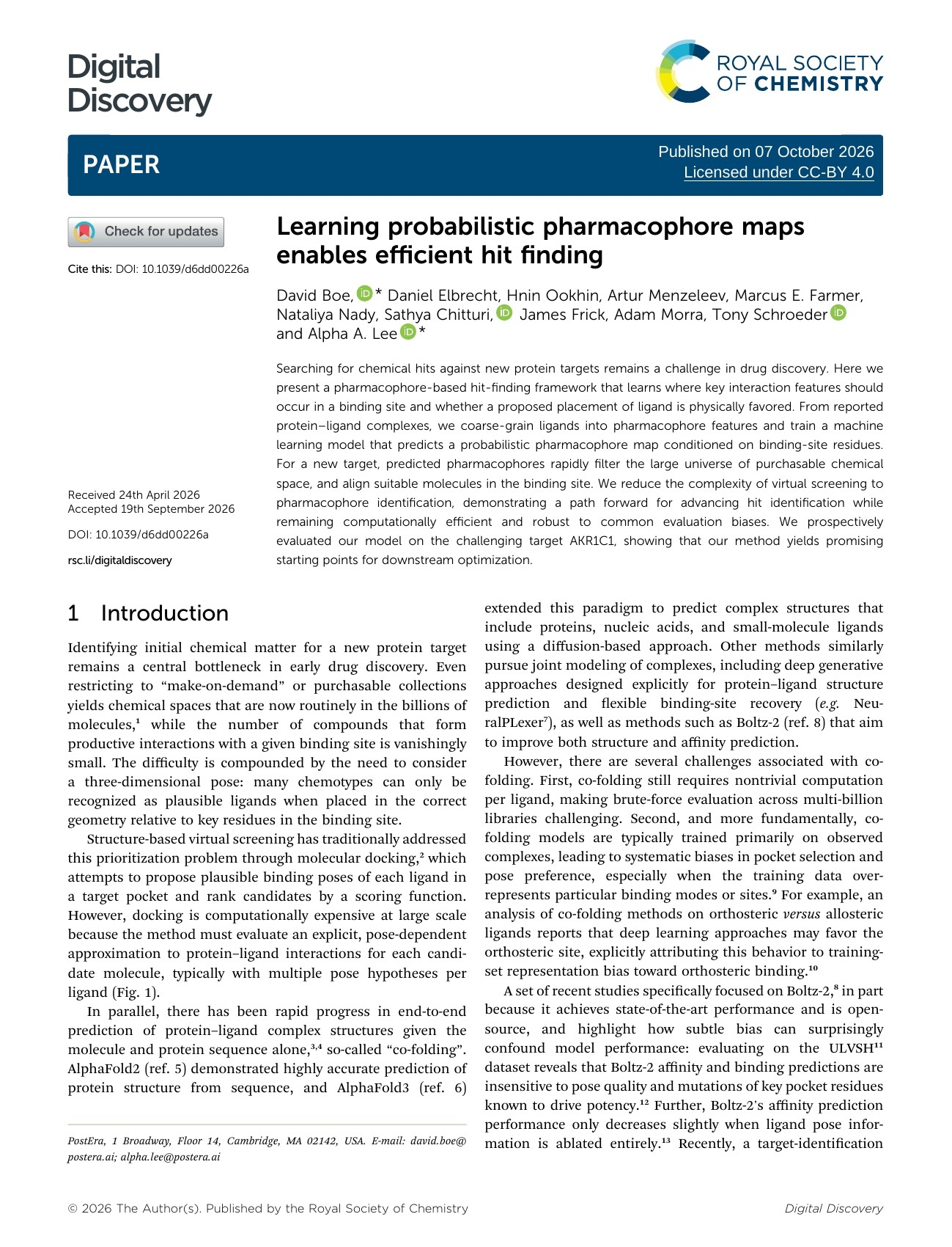 First page of Learning probabilistic pharmacophore maps enables efficient hit finding